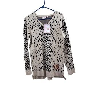 Marley Lilly Women's Leopard Print V Neck Long Sleeve Sweater Knit Top
